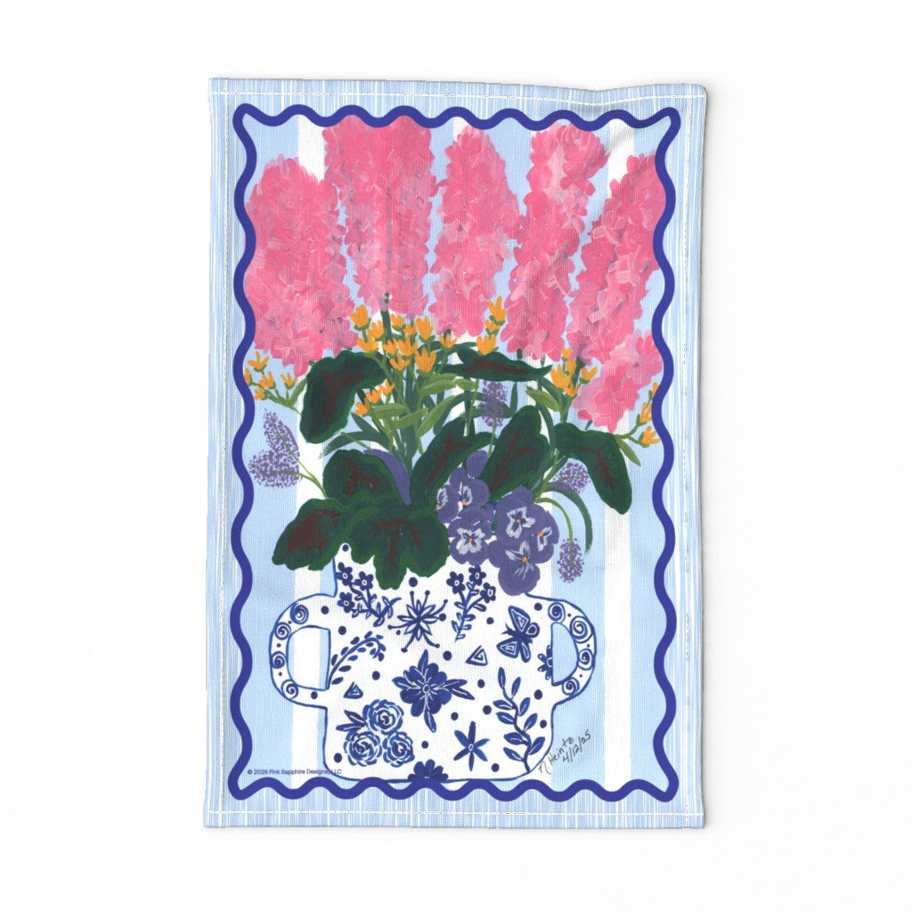 Pink Sapphires in Bloom Tea Towel