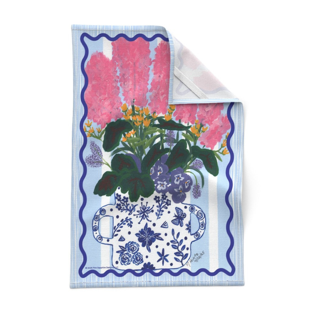 Pink Sapphires in Bloom Tea Towel