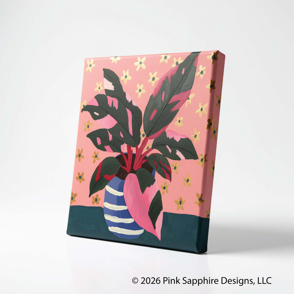 Pink Princess Philodendron on Canvas – Original Painting