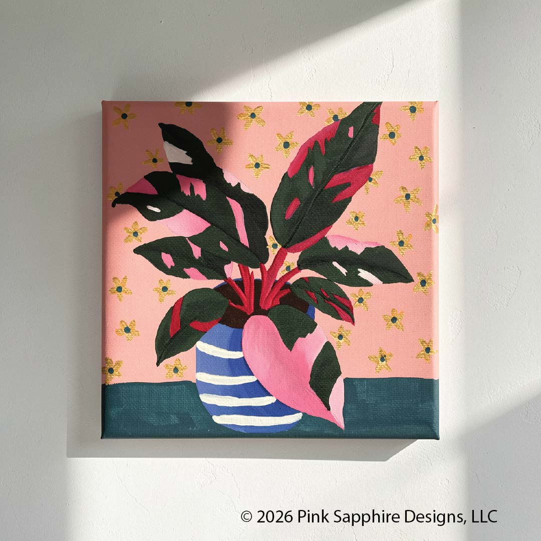 Pink Princess Philodendron on Canvas – Original Painting