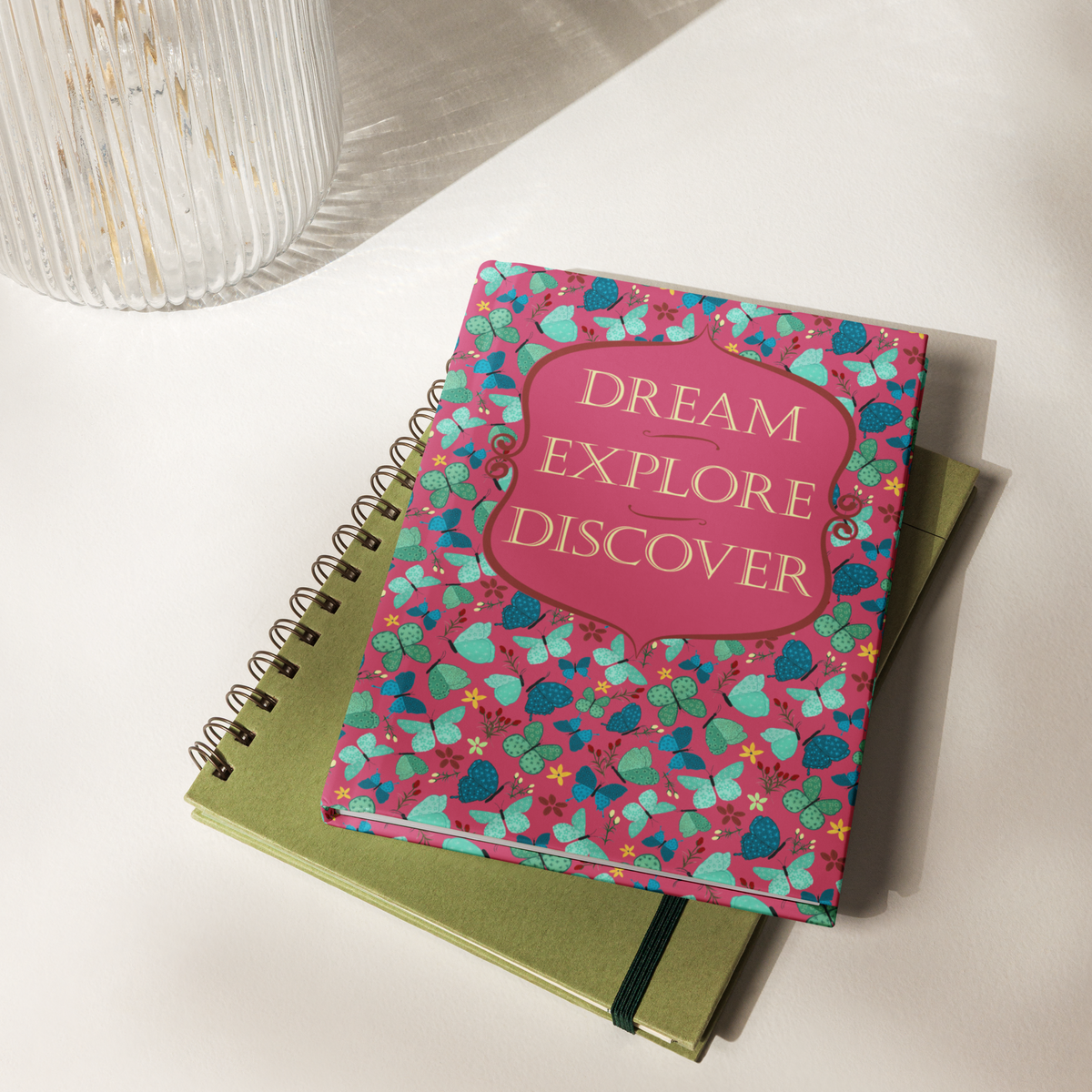 Red butterfly pattern hardcover journal styled for everyday journaling and gifting