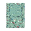 Front cover of the mint-green hardcover journal reading Savor, Delight, Dream