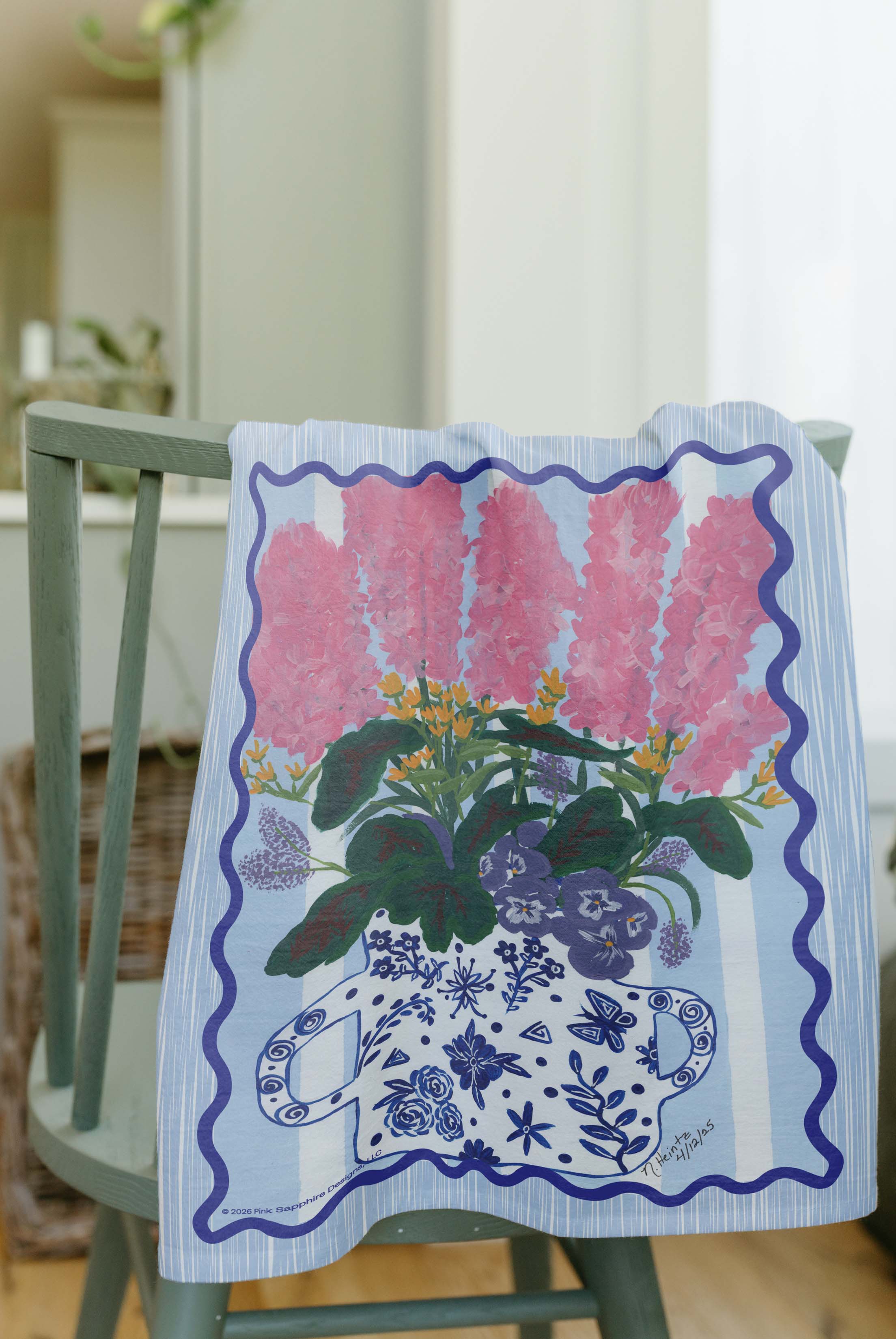 Pink Sapphires in Bloom Tea Towel